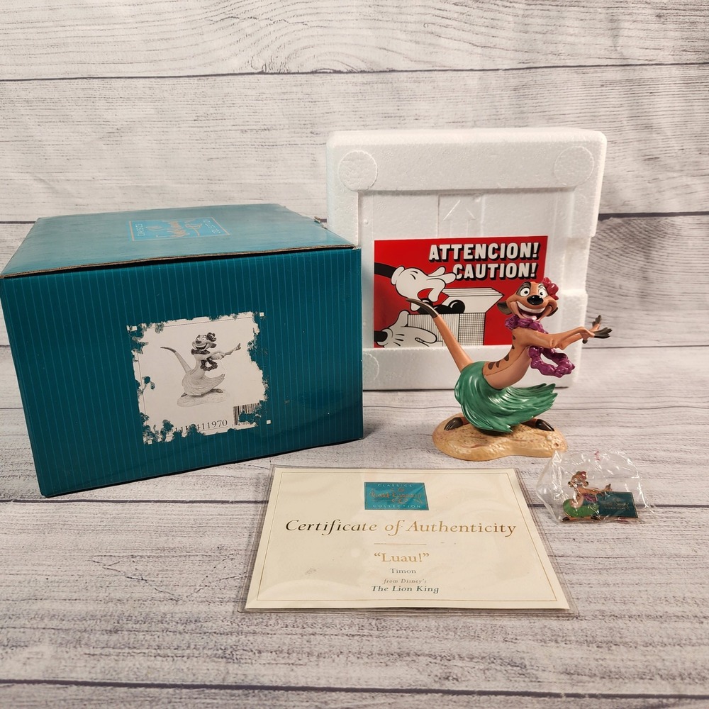 Walt Disney Classics Collection Timon Luau The Lion King Figurine Box COA Pin